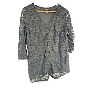 Nue Options Black Lace Blouse Sheer 3/4 Sleeve NWT whimsigoth fairy grunge 1X